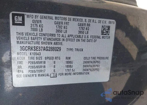 2010 Chevrolet Silverado 1500 Lt from USA, damaged, VIN 3GCRKSE37AG288029